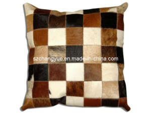 Two Sides Natural Cowhide Patch Pillow Cover Without Fillings